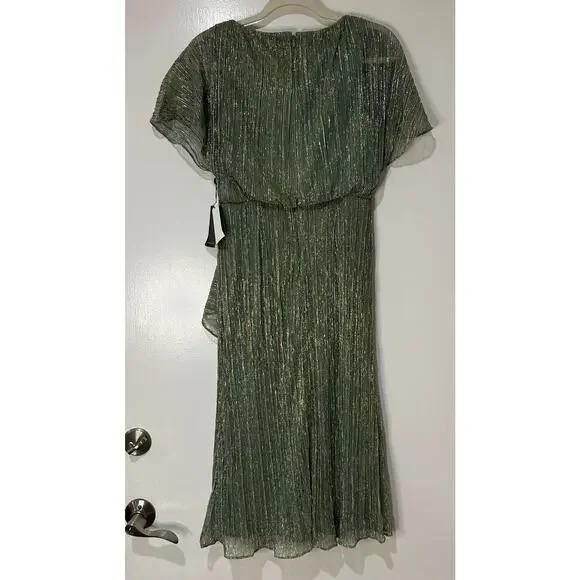 Adrianna Papell Metallic Crinkle Midi Dress Green Slate Size 4 NWT Dressy -  conticontadores.com.br